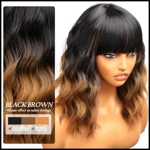 Synthetic Wavy Bob Wig with Bangs Heat Resistant Party Daily Use main image 4